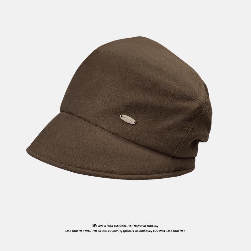 Zamszowy beret damski jesienno-zimowy ciepły kaptur chroniący uszy wszechstronny kapelusz typu kaczy dziób rybacki mała twarz