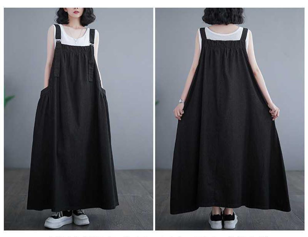 Denim Jumper Overall Cami Layered Cami Long Overalls Denim Solid Maxi Oversized Sleeveless [Pinyifang] Women's Skirt, Skirt, Dress, Dress, Dress,