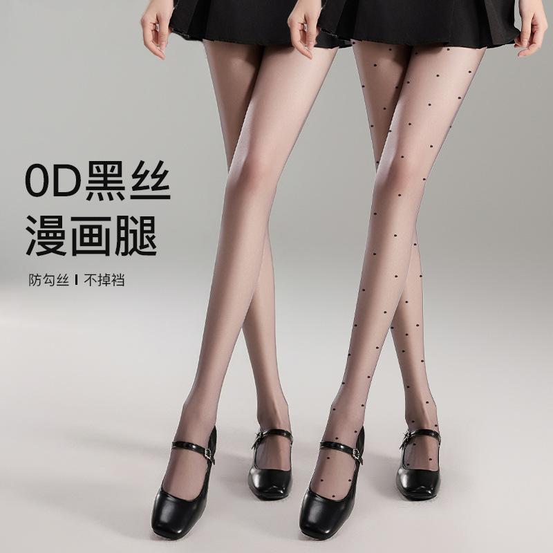Women's Polka Dot Ultra-Thin Summer Stockings, Anti-Snag and Durable Jk Black Sheer Pantyhose with a Nude Look, Slimming Effect, Suitable for Tall
