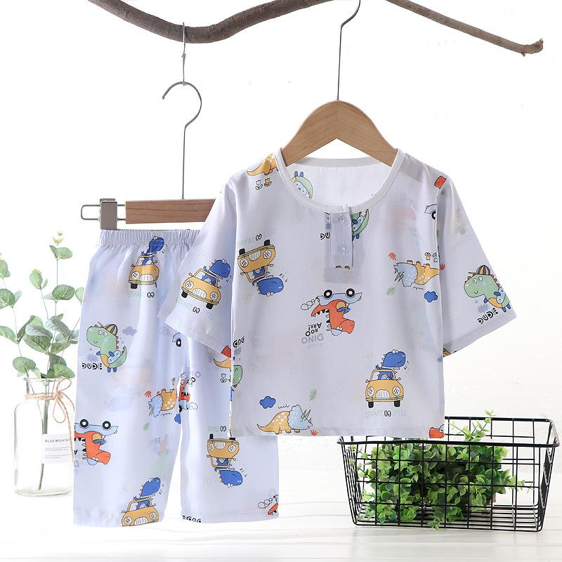 Summer Cotton Pajama Set Thin Air Conditioning Wear for Kids Baby Home Loungewear