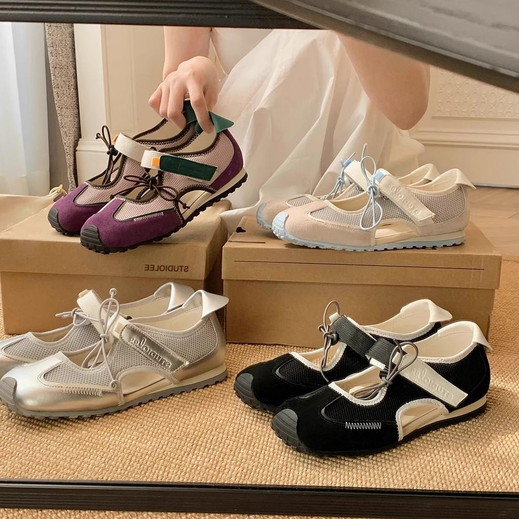 Sheepskin version of grape mother, the same ugly cute Velcro contrasting color drawstring soft sole sports casual Mary Jane shoes women's spring a