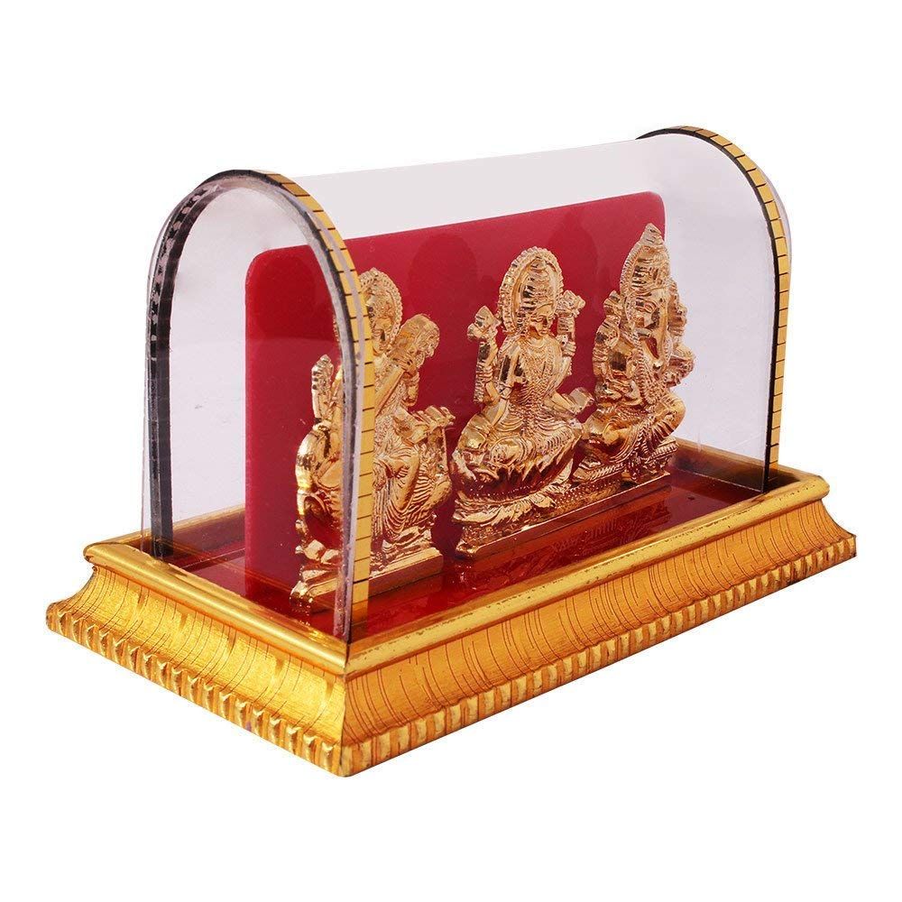 Metal Lord Ganesh and Maa Lakshmi, Sarswati Idol 12 Cm Golden, 1 Piece