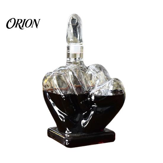 Unique 3D Finger Shape Bottle Middle Whiskey Decanter, 1000ml Glass Fist Dispenser with Stopper, Father's Day Present Hand Liquor for Home Bar,