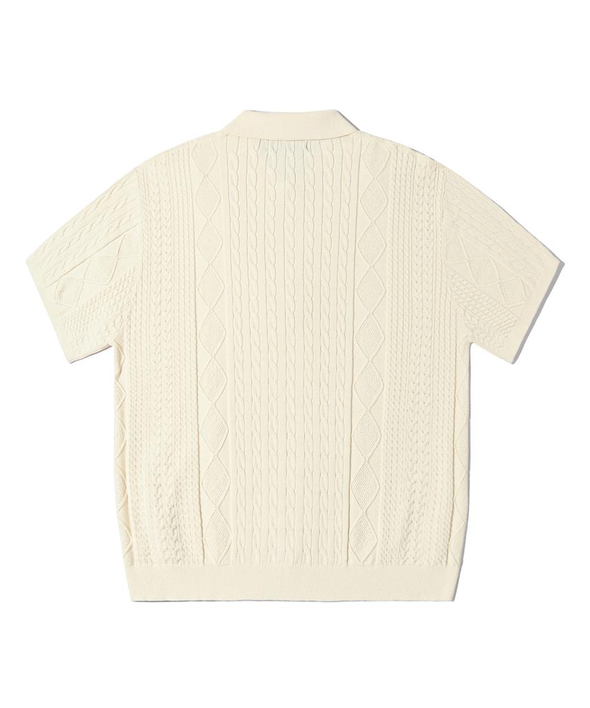 TRILLION Washable Cable Half Sleeve Button-Up Knit (Cream)