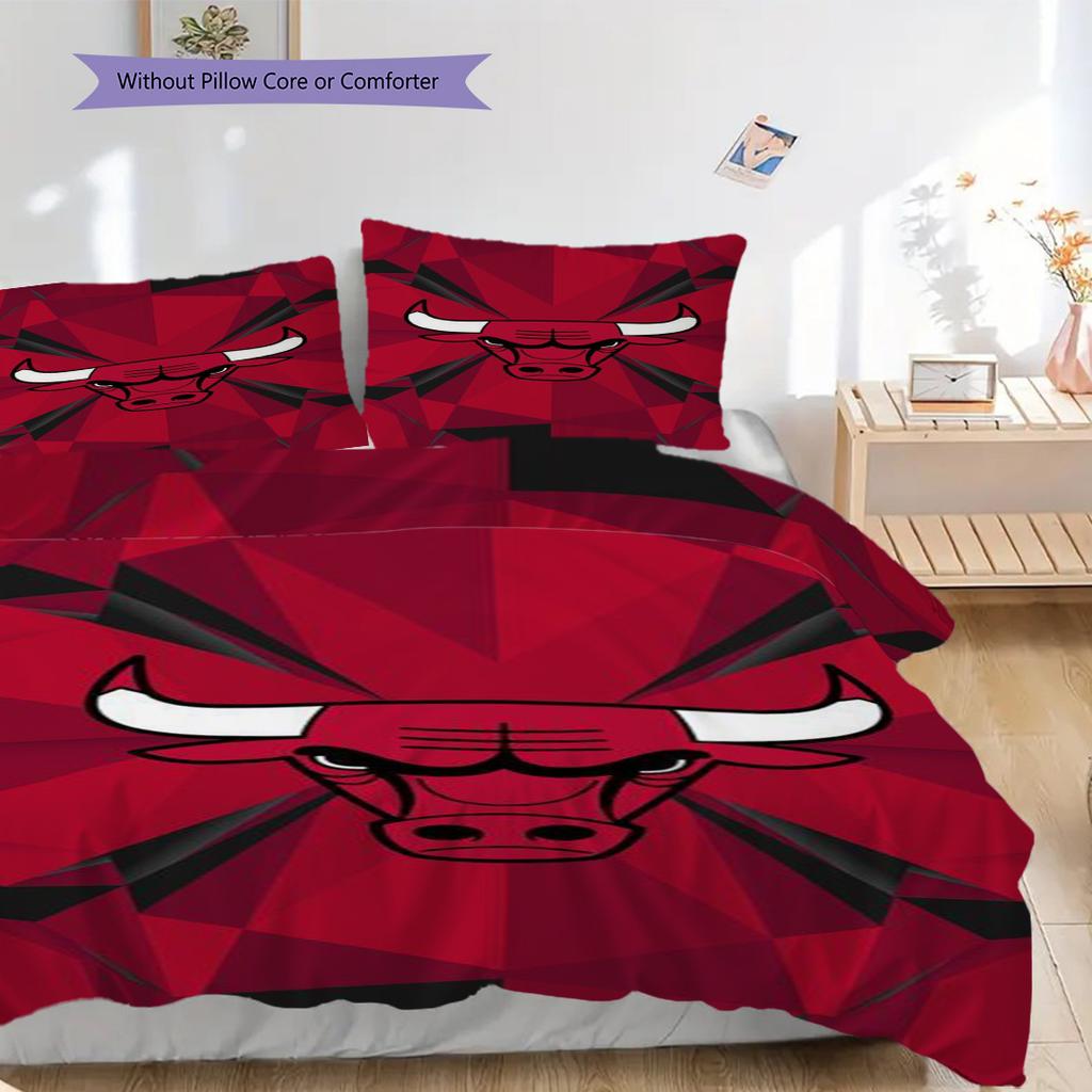 Chicago Bulls Logo Bedding(1 * Duvet Cover + 2 * Pillowcase, Without Core) Christmas Birthday Gift Duvet Cover and Pillowcase Soft and Comfortable