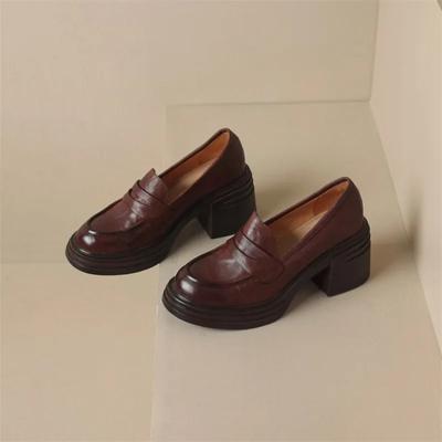 Mocassini da donna in pelle con plateau Moda Slip-on Scarpe chunky Stile retrò Décolleté da ufficio da donna Mocassini Scarpe Mary Jane da donna