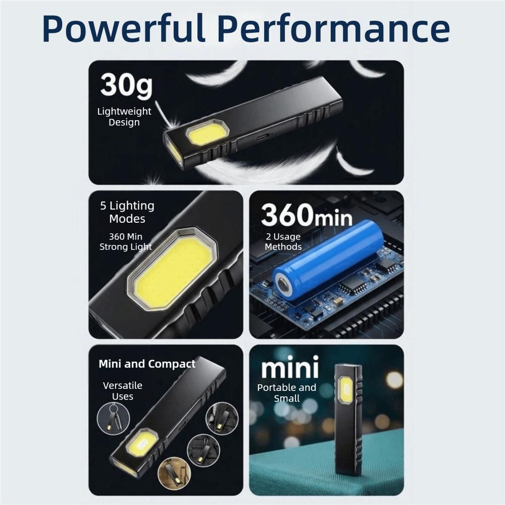Mini COB Flashlight Pen Clip Design Work Light Portable Flat Light  Outdoor Lighting
