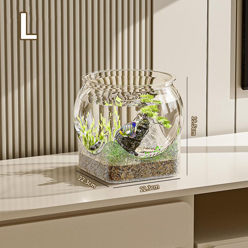 16/19/22/27cm Round Fish Bowl Aquarium Fish Tank with Square Thicken Base Plastic Clear Ecological Fish Tank Hydroponic Vase