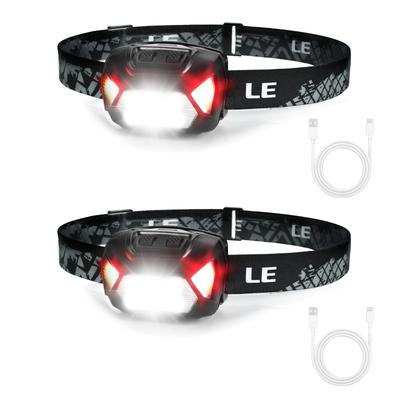 Wiederaufladbare LED LED Stirnlampe 2er-Set zwischen Fokussiert und Diffus 300 Lumen Stunden IPX4 Kabel mit Rot Ideal für Nacht Outdoor und Leistung Kompakt