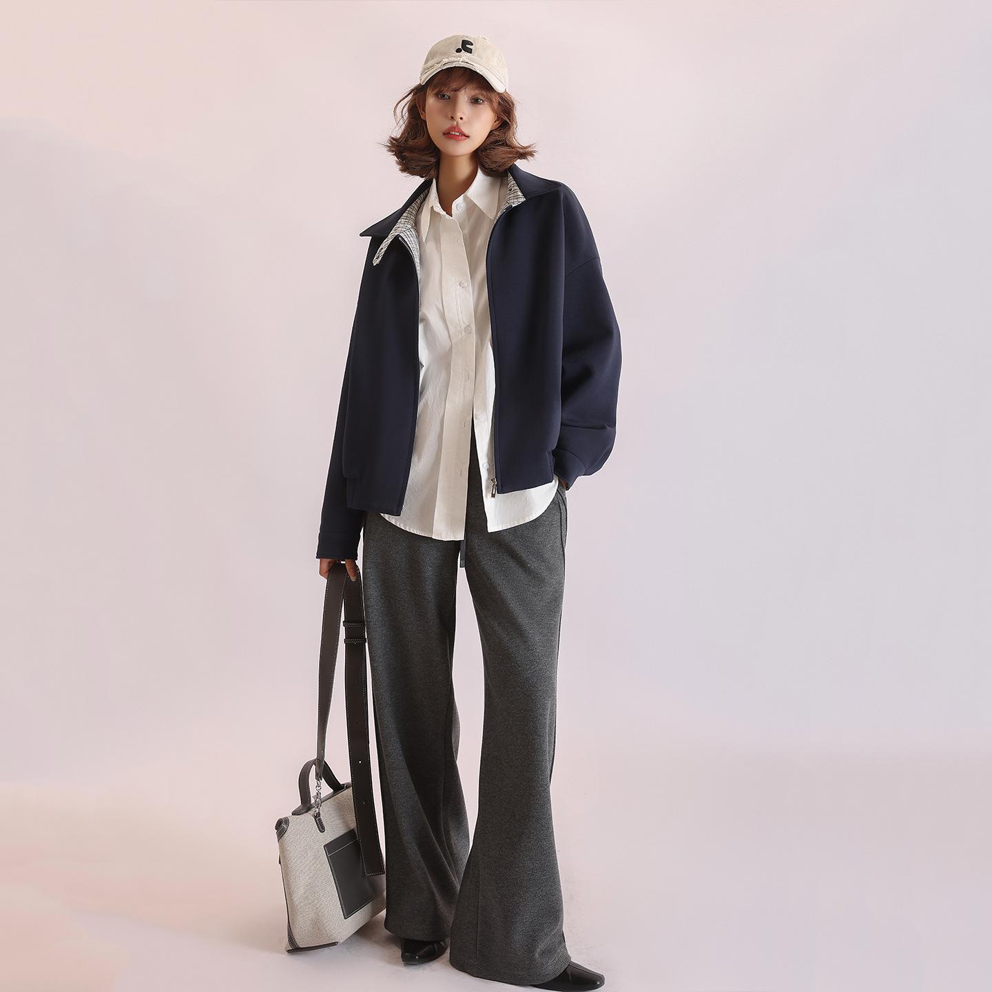 

Autumn Winter Elastic Waist Patchwork Wide-Leg Sweatpants MD5246 M темно-сірий