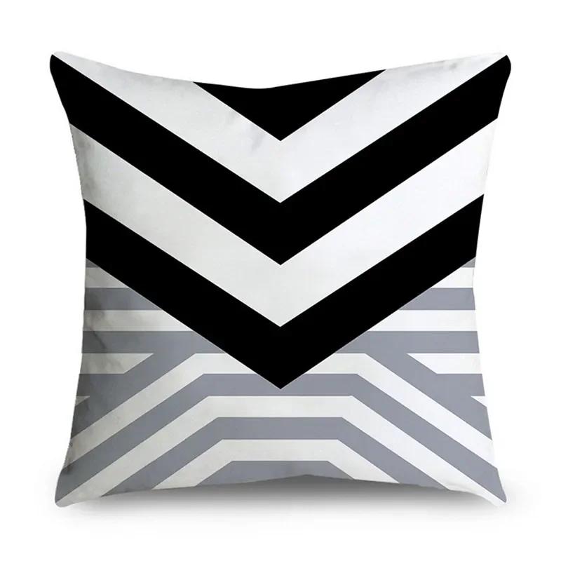 Gray Striped Geometric Double-Sided Printed Pillow Cover Short Plush Suitable Living Rooms Bedrooms Sofas Throw Cushion Cover