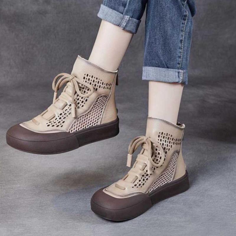 Cool boots mesh hollow breathable Martin boots spring and summer 2025 new retro flat heel hole women's sandals