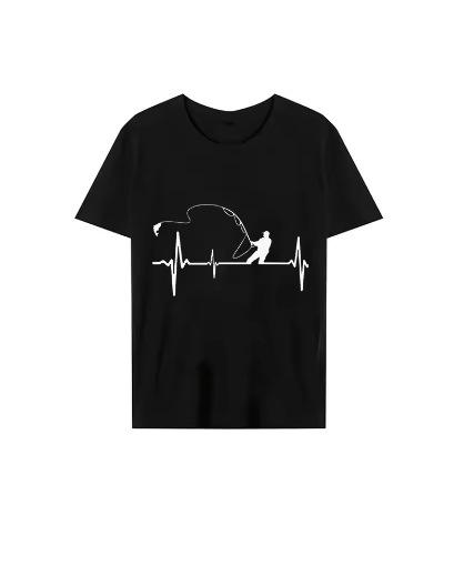 Men s T-Shirt Fly Fishing Fishing Heartbeat Pulse Print Shirt Fun Short Sleeve T-Shirt Tee Mens T XXS