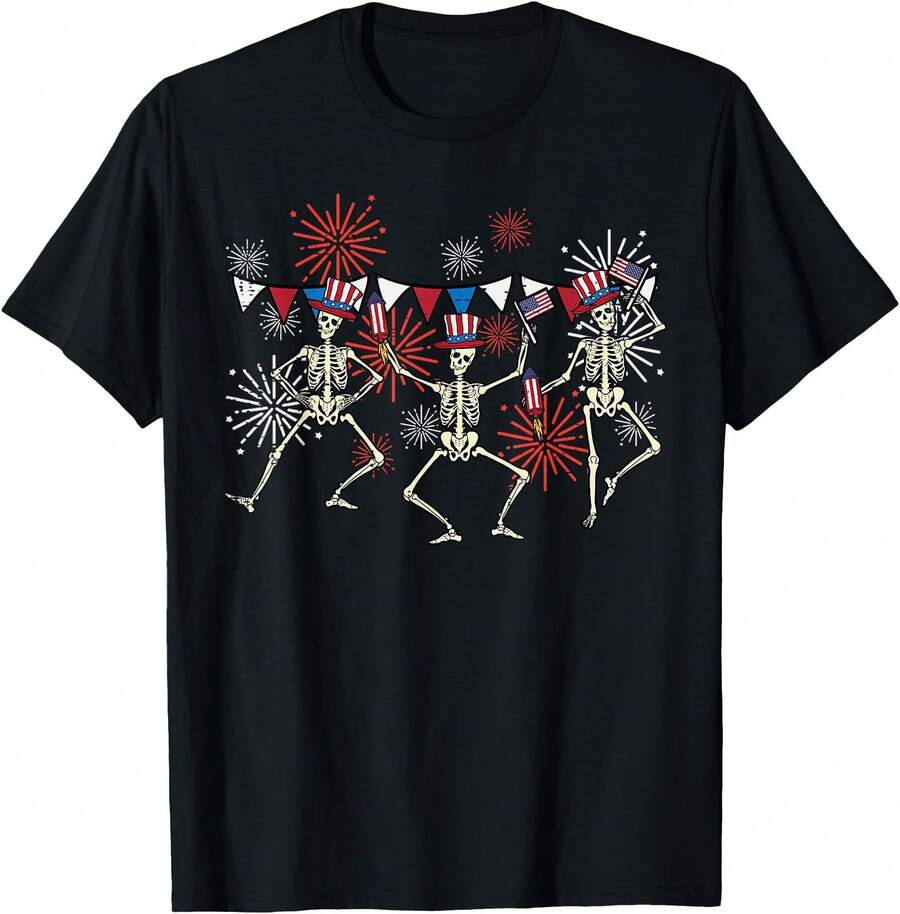 4th of July Dancing Skeletons Fun Patriotic Tee for All Ages S разноцветный