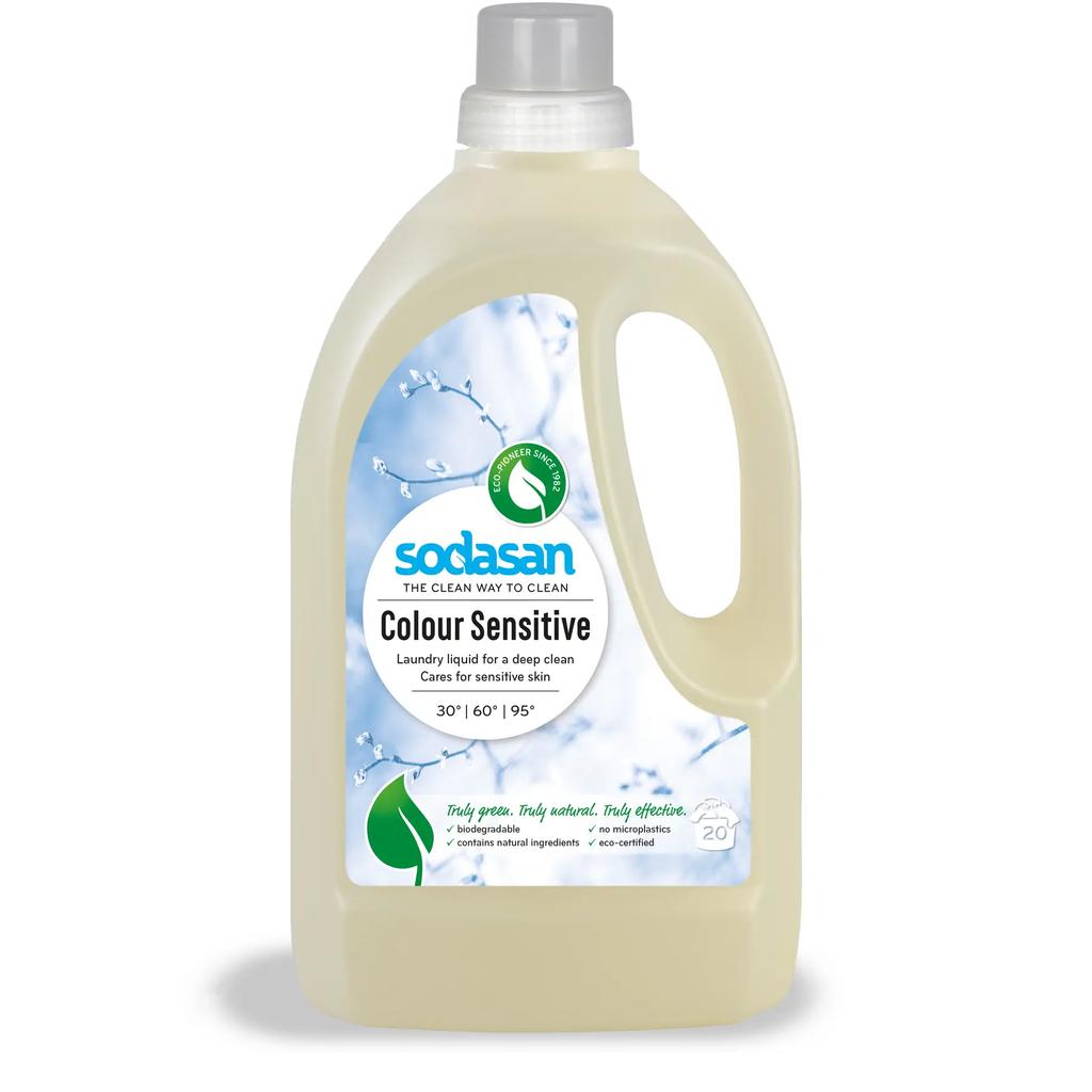 Organiczny płyn Color Sensitiv do skóry wrażliwej i ubranek dziecięcych do prania ubrań kolorowych i białych SODASAN 1,5 l