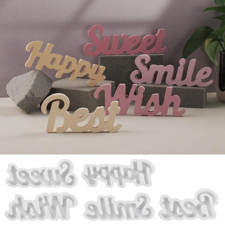5Pcs Letter Resin Silicone Molds Blessing Words Resin Silicone Mould for Epoxy Resin Chocolate Fondant Decoration