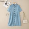 ZANZEA Women Casual Turn Down Collar Summer Short Sleeve Dress
