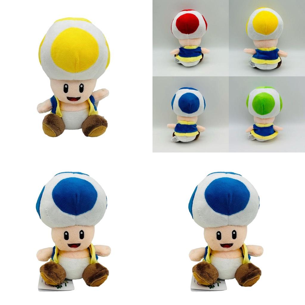 Super Mario 17cm Toad Plüschtier Mit 5 Bunten Sitzenden Pilzfiguren