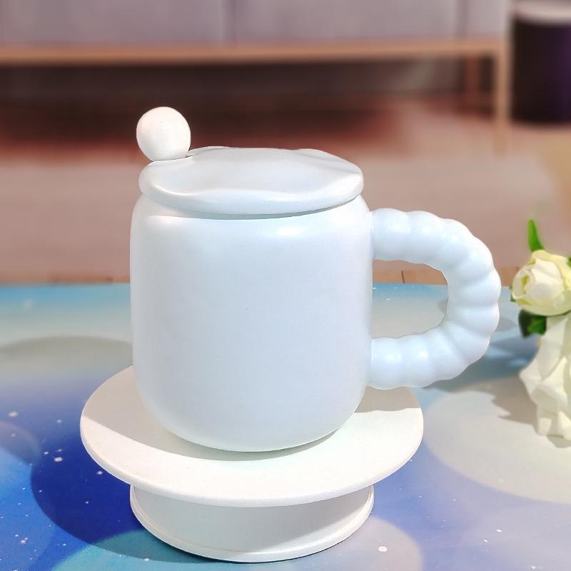 Candy-Colored Ceramic High-Value Men'S And Women'S Drinking Cups, Pearl Handles, Household Coffee Cups With Lids And Spoons