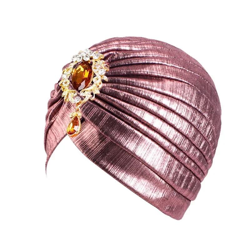 Indian Women Chemo Cap Muslim Diamonds Hijab Pleated Turban Wrap Headscarf Beanies Hair Loss Bonnet Hat Femme Turbante Mujer New