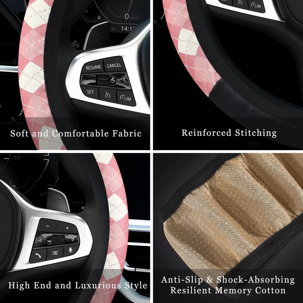 Diamond-Printed Elastic Non-Slip Car Steering Wheel Cover - Interior Accessory without Inner Ring Handlebars