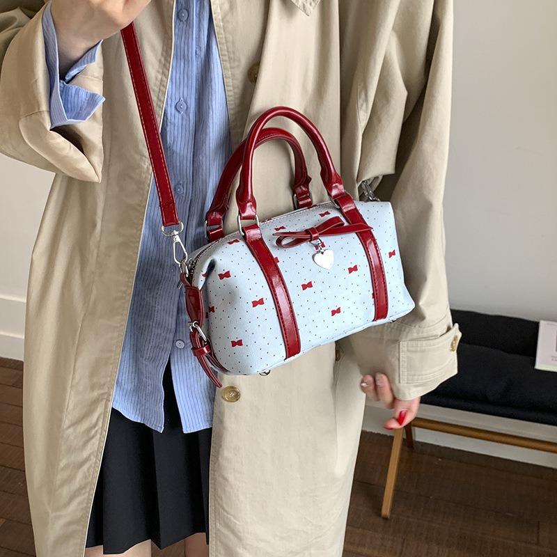 Bow contrasting color portable pillow bag women's new high-end ballet style shoulder messenger bag