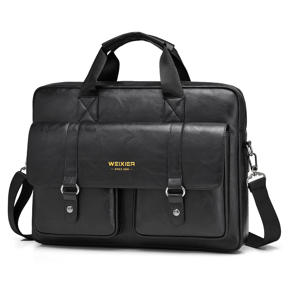 WEIXIER Men's Leather Briefcase 15.6 Inch Laptop Computer Bag Large Satchel Messenger Crossbody Shoulder Bag for Office Business Adjustable Strap