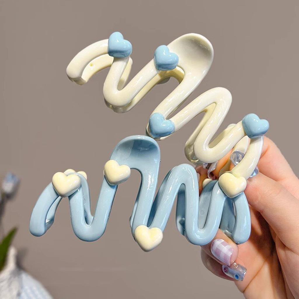 Blue Heart Waved Shaped Hair Claw Cream Color Clip for Women Sweet Cute Irregular Shark Hairpin Unique Hair Decoration