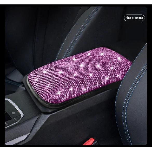 Bling Car Armrest Cover Auto Center Console Protective Cover Crystal Rhinestone Arm Rest Cushion Pad Car Accessories for Women