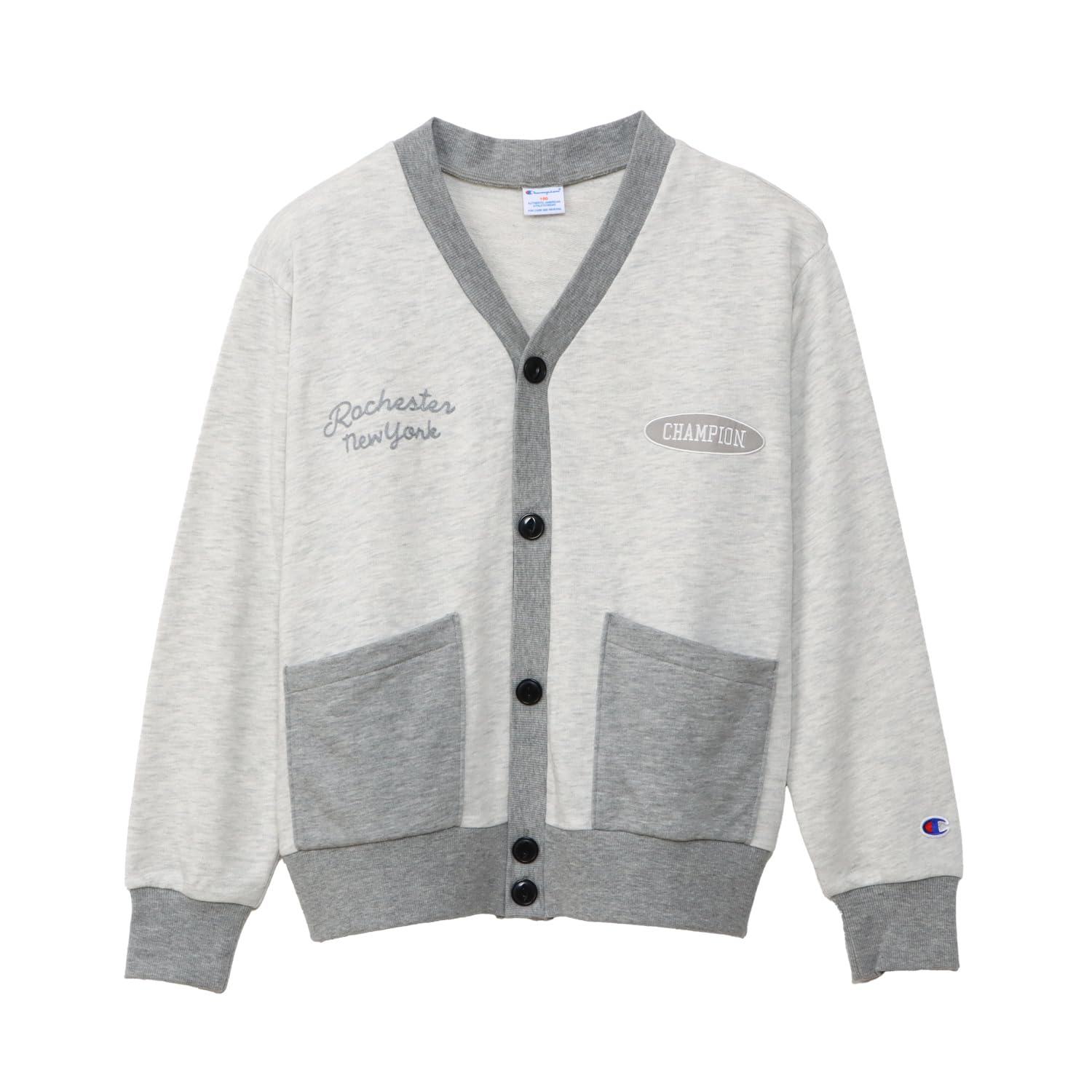 

Champion Long Sleeve Fleece Sweat Cardigan with RelaxFit Graphic Logo Oatmeal Pattern Kids V-Neck Patch, (CK-B002)