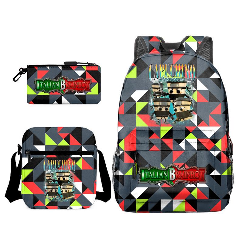 Tongtongsahur cartoon primary school students backpack three-piece set abstract foreign Shanhaijing children's schoolbag L