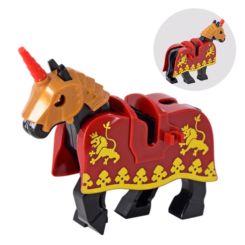 Jednotlivě prodávaný středověký rytíř římský válečný kůň Rohan zvíře stavebnice akční figurky DIY hračky pro děti dárky