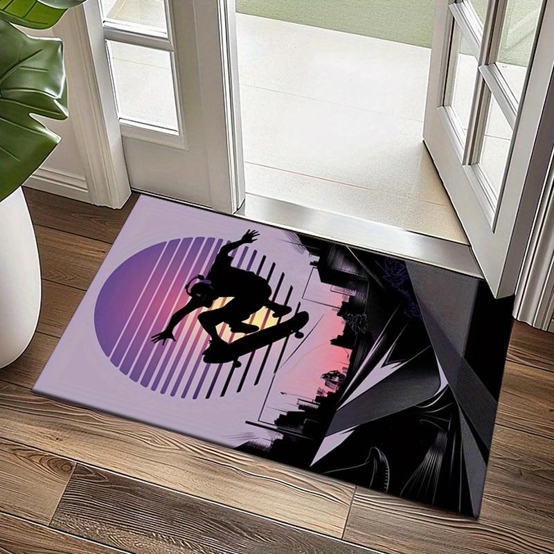 Skateboarding Silhouette Printed Carpet Chair Mat, Non-Slip Polyester Area Rug, Crystal Velvet for Home Office Living