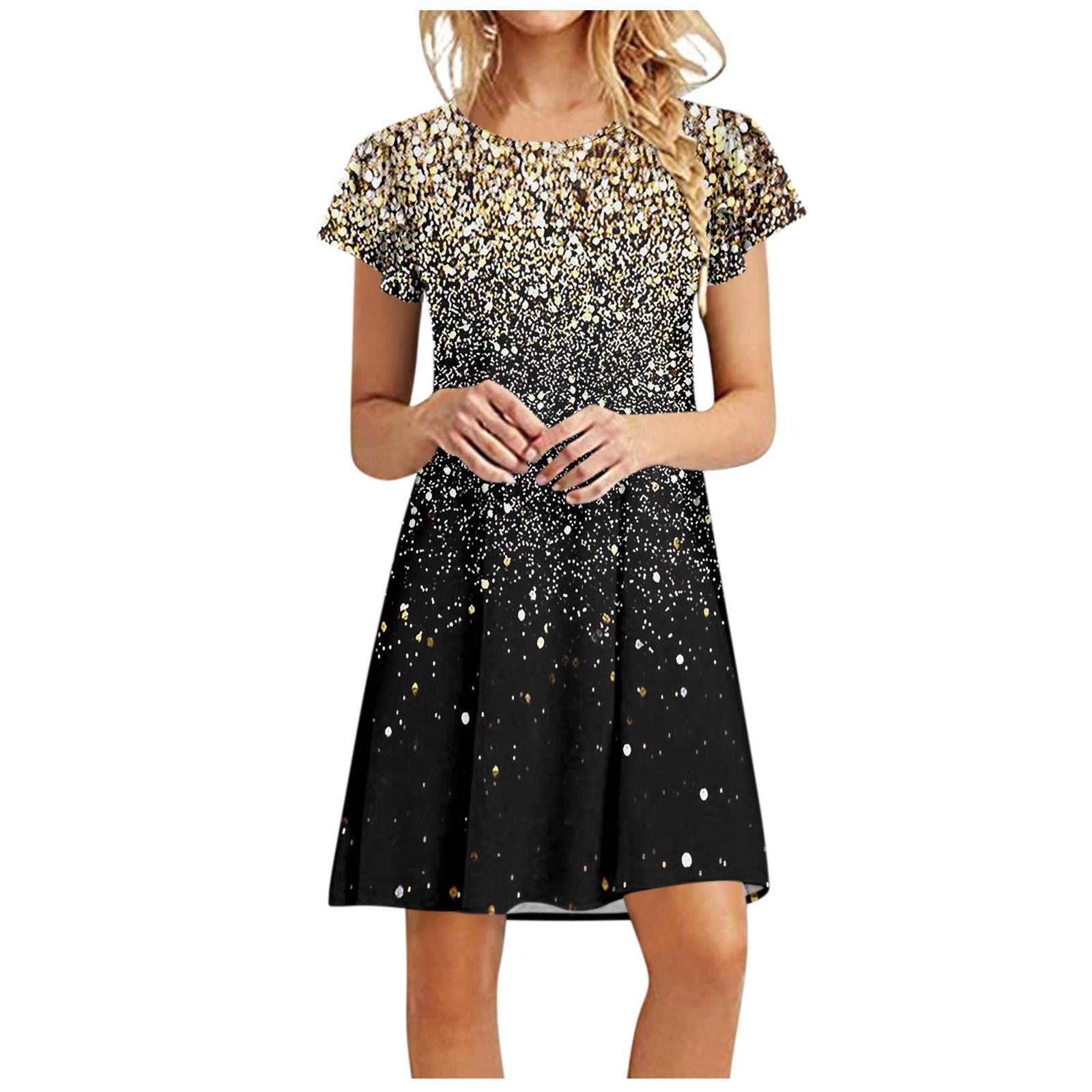 

Женское летнее винтажное свободное платье с баской и короткими рукавами с круглым вырезом и принтом XXL чёрный