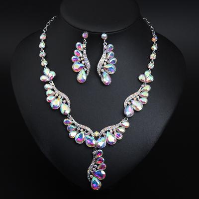Leichte Luxus Tropfen Edelstein Choker Ohrringe Set Schlüsselbein Kleid Bankett Damen Accessoires