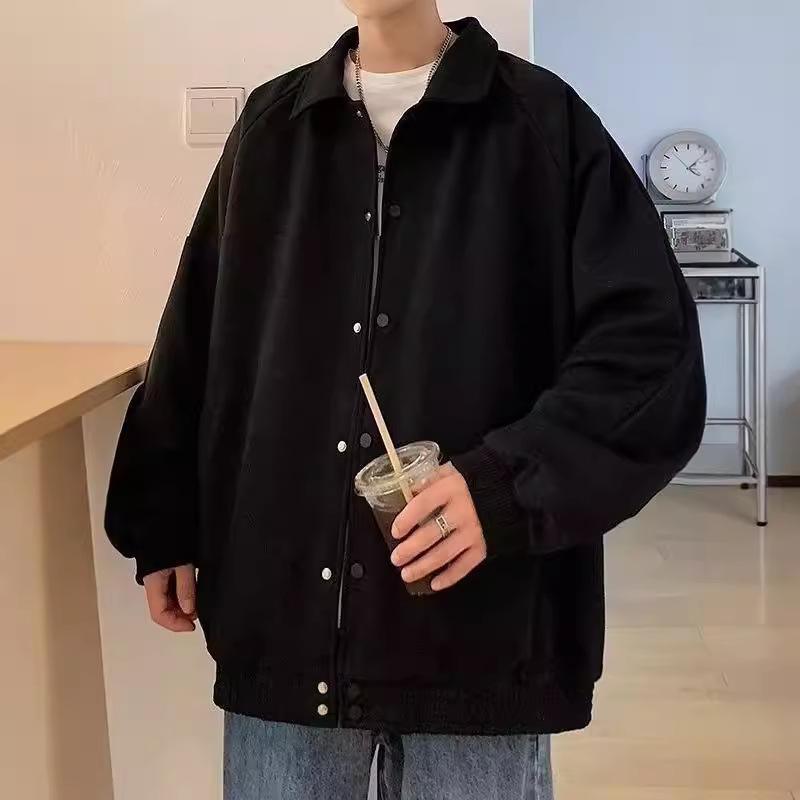 Men's Trendy Hong Kong Style Suede Plush Embroidered Baseball Jacket for Autumn/Winter.