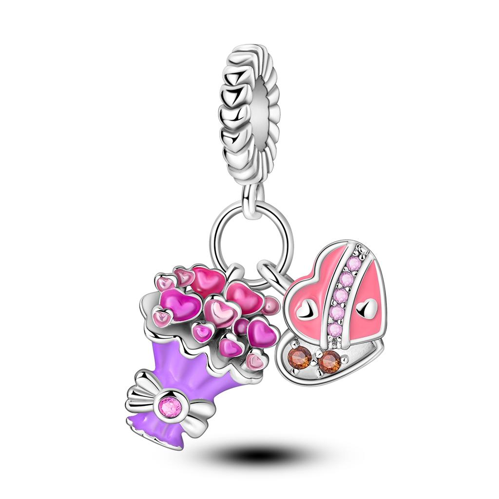 Copper Purple Butterfly Cute Bear Series Charm Beads For 3Mm Original Bracelet Diy Women Jewelry Gift