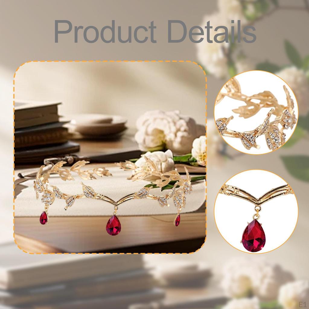 Bridal Rhinestone Forehead Headband Head Chain for Halloween Prom Girls Red