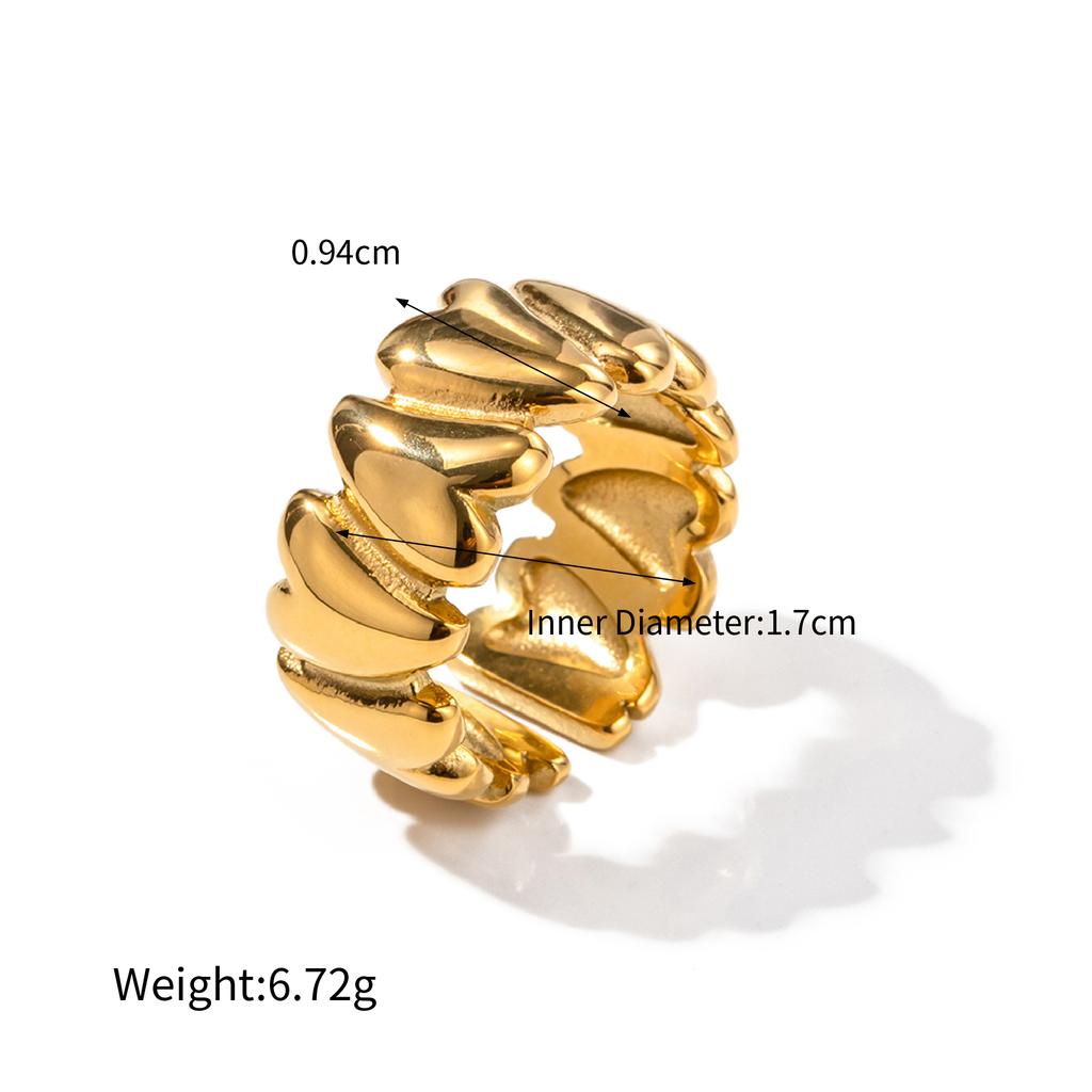 Yori Stainless Steel Metal Heart Open Ring 18K Gold Color Plated Minimalist Trendy Fashion Jewelry Accessories Gift
