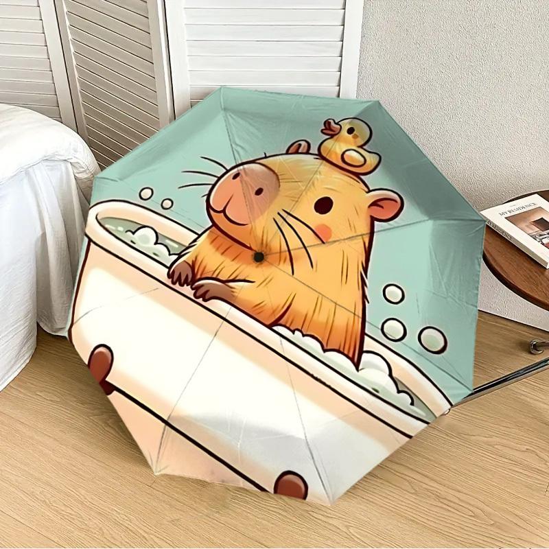 

1PC Bathtub Capybara Automatic 8-Bone Folding Umbrella - Durable Polyester & Iron Frame,Userfriendly Operation yy250929170