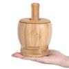 Bamboo Mortars and Pestle Set with Lid Pepper Garlic Spices Grinder Press Crusher Masher Kitchen Tool Grinding Bowl