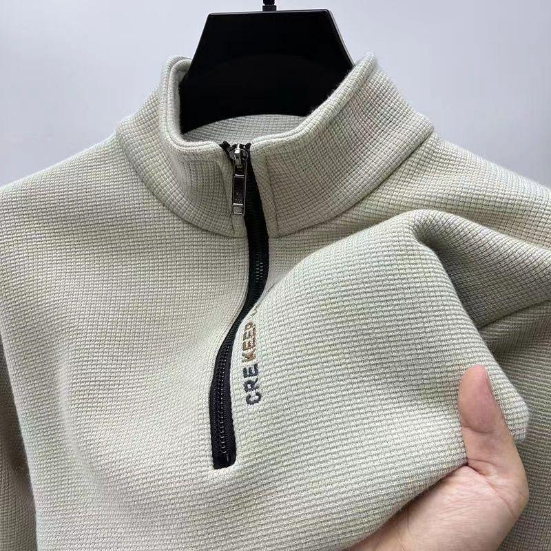 Men's Winter Fleece-Lined Half-Zip Sweatshirt: Warm, Casual Long-Sleeve Stand Collar Top