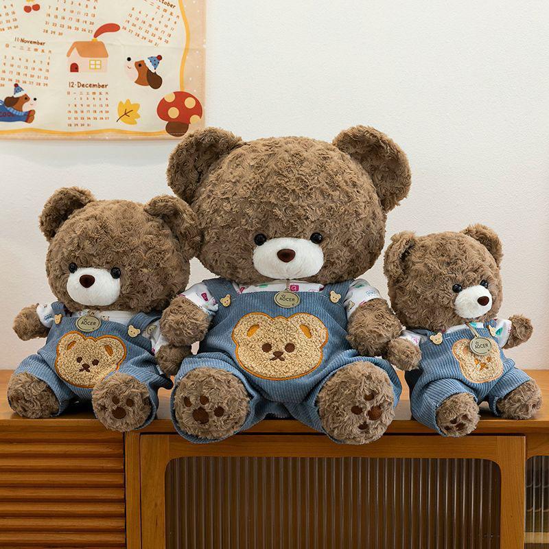 Cute Teddy Squishy Plush Toy Soft Fluffy Brown Bear Stuffed Animal Removable Clothes Plushie Doll Kawaii Pillow For Gift Fluffy