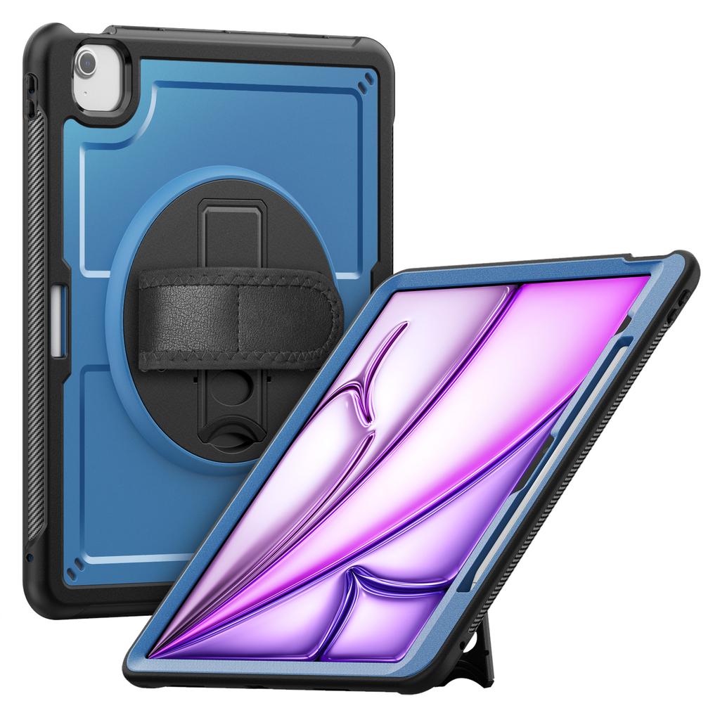 For iPad Air 13 (2025) M3 A3268/(2024) M2 Case Kickstand PC + TPE Tablet Cover with Hand Strap and Shoulder Strap