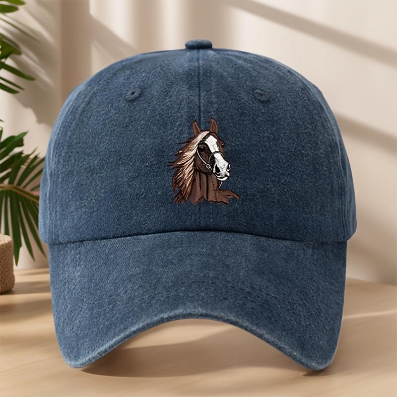 Trendy Versatile Fashion Horse Head Print Washed Vintage Soft Top Sunshade Baseball Cap Unisex Baseball Cap