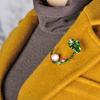 Lotus Flower Green Leaves Frog Shape Brooches Simulated Pearl Enamel Brooch