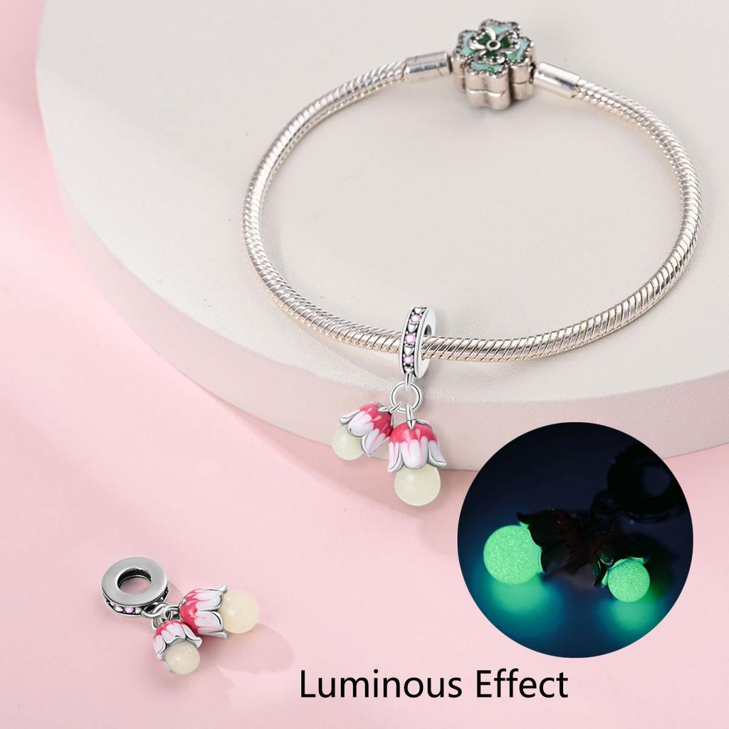 S925 Silver DIY Bracelet Accessories 925 Silver Firefly Lily Of The Valley Glow In The Dark Pendant Bead String Style Jewelry