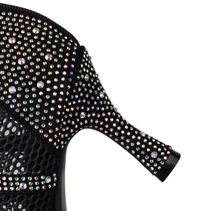 Fashion Water Diamond Hollow Out Fish Mouth Cross Strap Cool Boots European American Women 8cm High Heels Jazz Dance Latin Dance Sandals