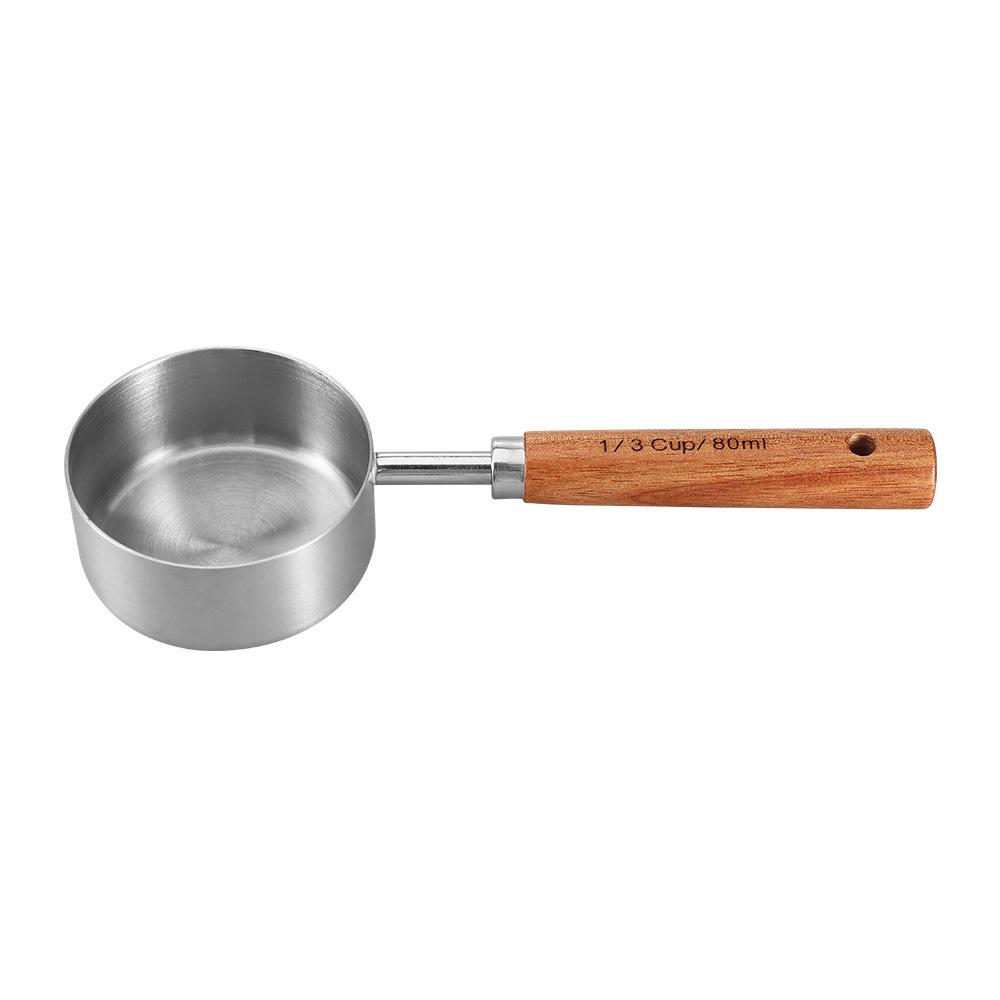 8-Piece Stainless Steel Measuring Cup & Spoon Set with Titanium Gold & Wooden Handles