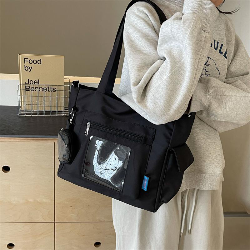 Large Capacity Canvas Bag Women's Transparent Handbag Student's Book Crossbody Tote Bag